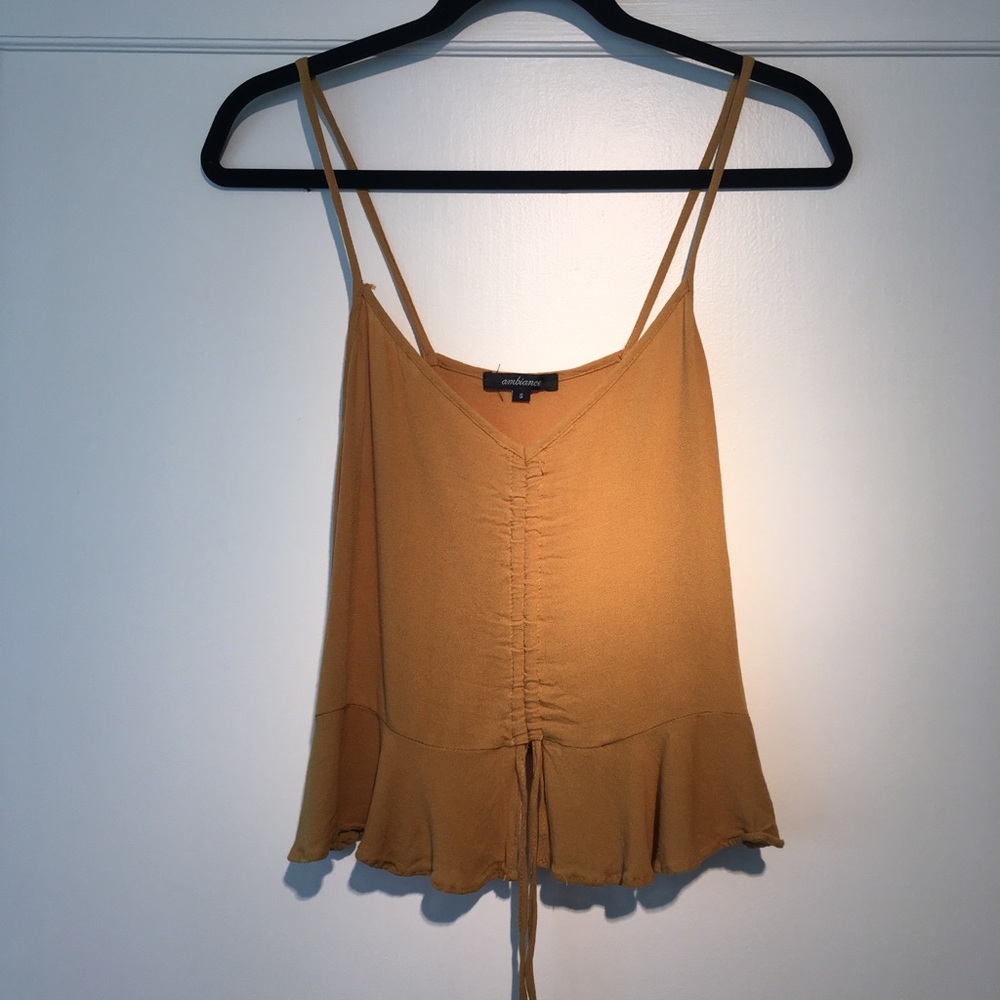 Ambiance dark yellow spaghetti strap blouse (S)
